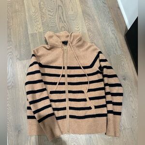 J. Crew Tan and Black Striped Zip-Up Sweater